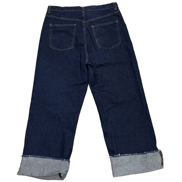 Zara Dark Wash Hi Waisted Straight Leg Jean Raw Hem Ankle Denim Jeans Pants - Picture 3 of 5